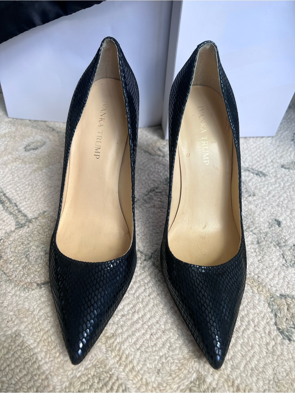 Ivanka Trump Navy Blue Snakeskin Embossed Pumps